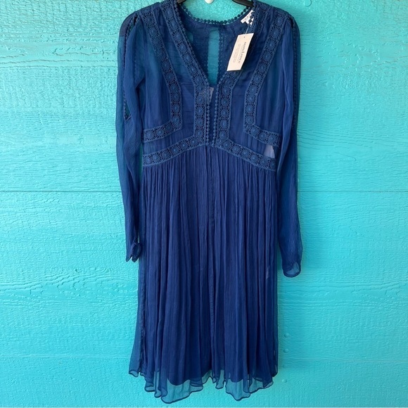 SUNDANCE 2PC CROCHET LACE EMPIRE WAIST BLUE LAPIS ROMANTIC DRESS SIZE 4 NWT - Picture 1 of 8
